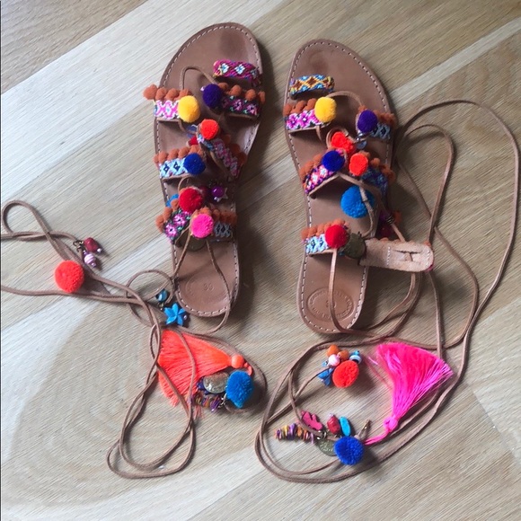 CJ Laing One of a Kind Pompom Gladiator Sandals - Picture 1 of 9